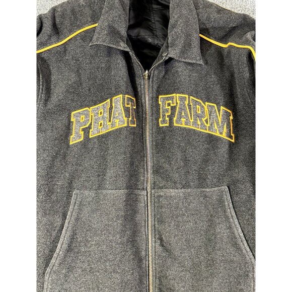Phat Farm mens XLarge reversable wool blend varsity jacket Grey, yellow and blac - Picture 3 of 15